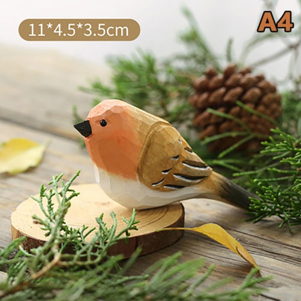 Puu Robin Bird Figurine Pieni Lintu Patsas Art Käsintehty veisto A4