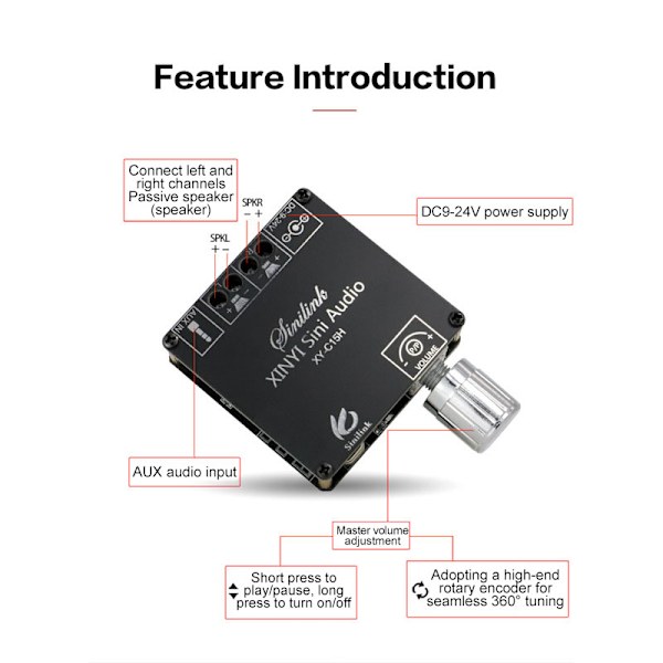 2*20W Bluetooth 5.0 Effektförstärkare Klass D o 10W~100W Stereo M