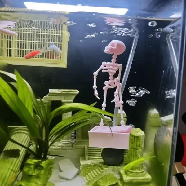 1 st 3D-printad dansande skelett akvariebubblare i plast Fluorescence green