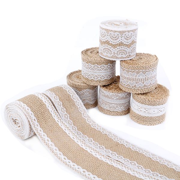 2Meter/Rull Jute Burlap Hessian Lace Band Vit Spetskant Kant 1#