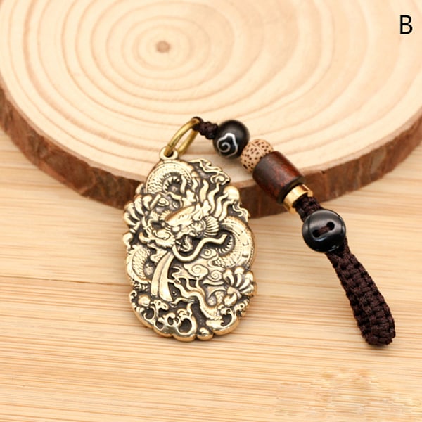 Brass Beast Dragon Lucky Rope Keychain Pendant Zodiac Dragon Ha B