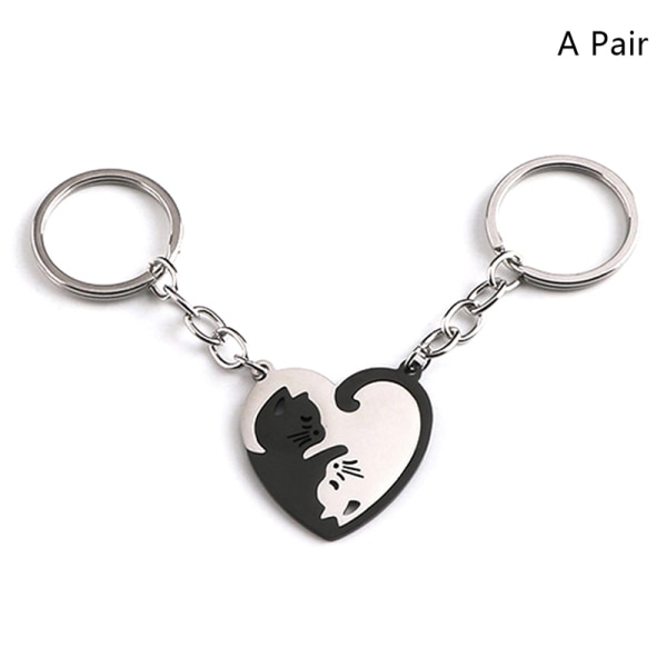 1 Par e Cat nøglering Patchwork Hjerte Rund Par Lovers Keyrin A3