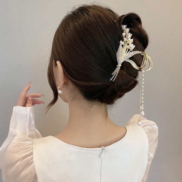 Nye hårclips Damemode Pearl Tassel Grab Clip til pige Ha A4