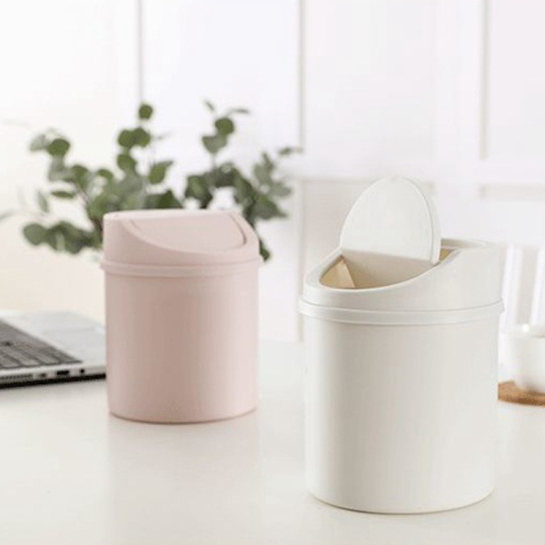 Mini skrivbordspapperskorg Liten papperskorg med lock Sovrumsskräp White