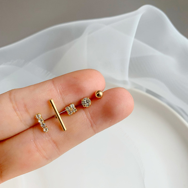 5 st Pearl Crystal Small Ear Studs Örhängen Set Dam Flickor Fa White