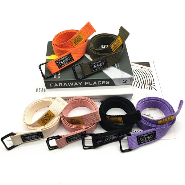 Mode Casual Mænd Canvas Bælte Dobbelt Ring Metal Spænde Waistba Orange
