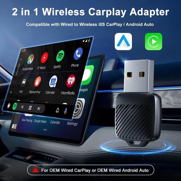 2-i-1 trådløs CarPlay Android Auto-adapter bildongle Auto Co Black