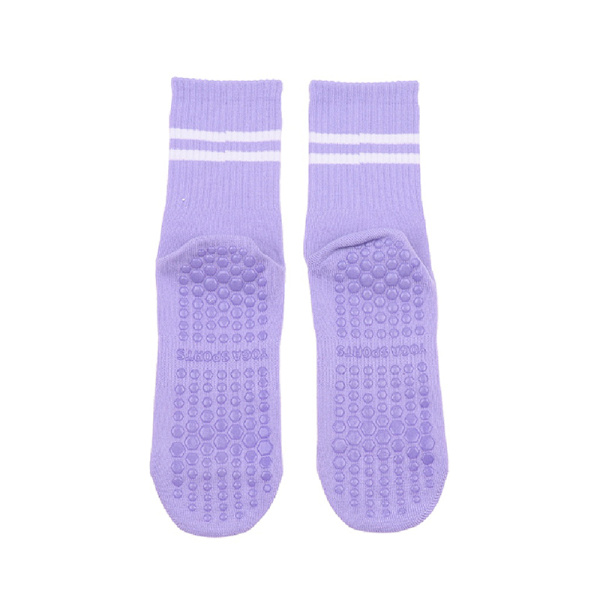 Randig yogastrumpa kvinnors mid-tube strumpor halkfri silikon indo light purple