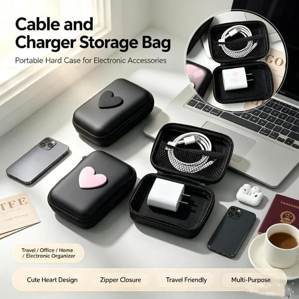 Opbevaringspose Bærbar Opladningsetui USB Datakabel Organizer Hovedtelefoner Pink