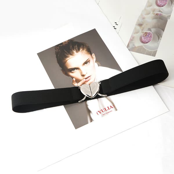 Elastiska bälten Love Heart Metal Spänne Midja Klänning Tröja Dekor Black