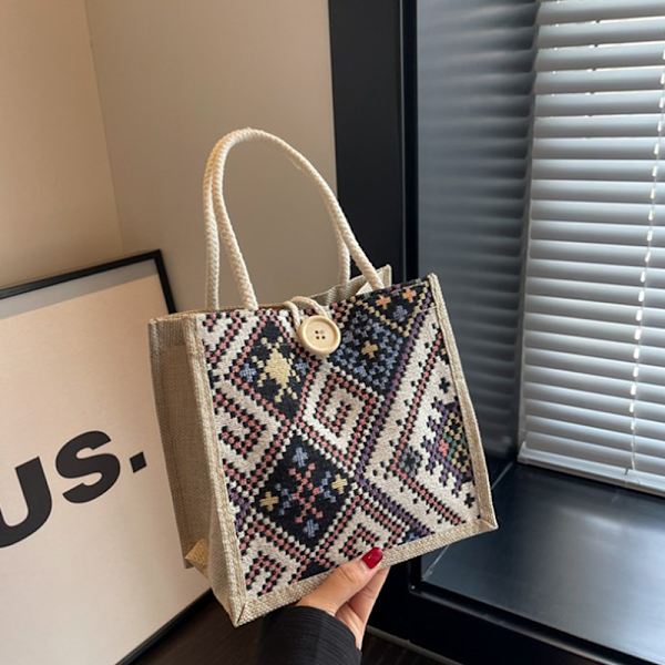 Canvasväskor för kvinnor Axelväska Retro Casual Tote Handväskor E A4