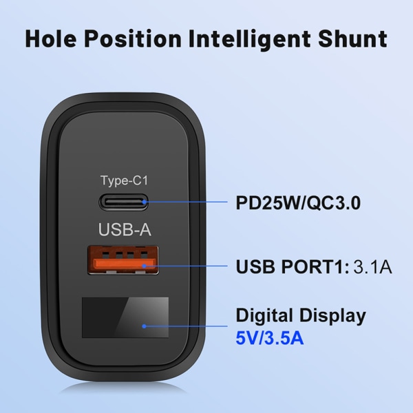 PD 40W USB C Lader Hurtiglading Type C Vegglader For IPho black EU