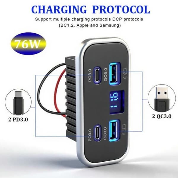 12V 24V USB-uttak Billading 4-porter Dobbel PD Dobbel QC3.0-sokkel