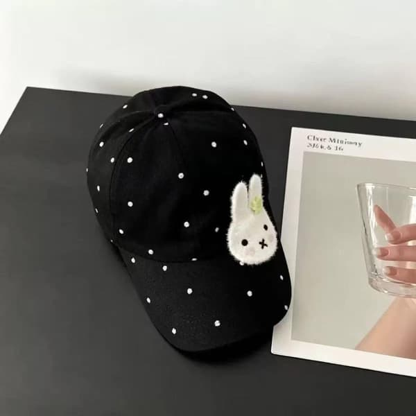 e Kat Broderet Polka Dot Baseballkasket Justerbar Rem Ansigt A7