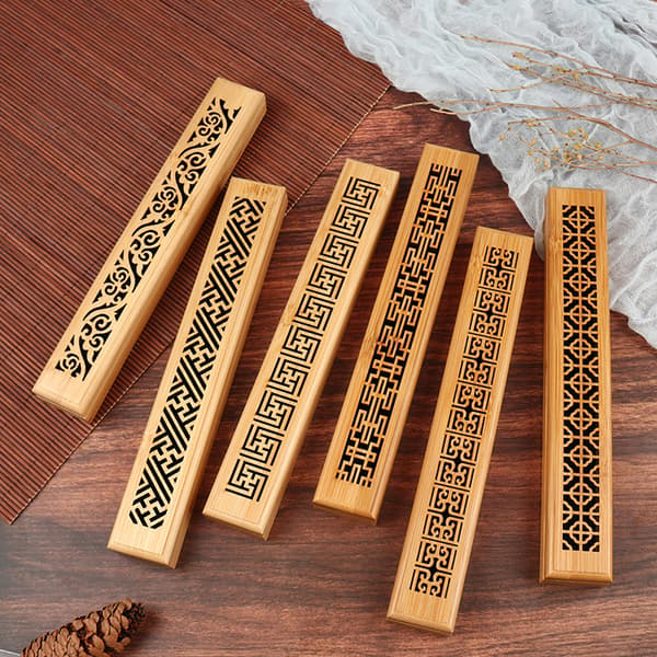 Bambu Trä rökelse Stick Hållare Burning Joss Insence Box Bur