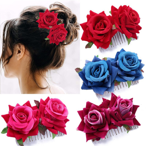 Romantic Fancy Double Silk Artificiell Rose Flower Hårkam Pur Red