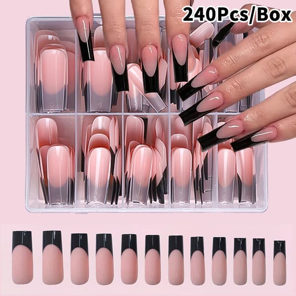 120/240/360 stk./æske bløde gel lyserøde franske neglespidser, medium mandelformede D 240Pcs