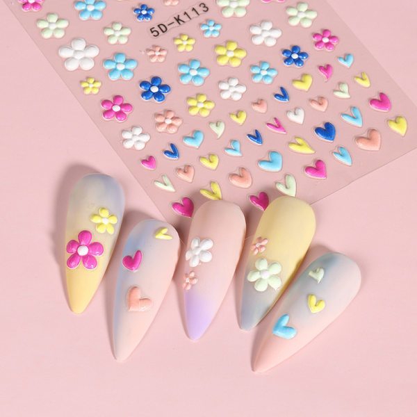 e 3D Flower Nail Art Tarrat Candy Color kukka sydän manikyyri A3