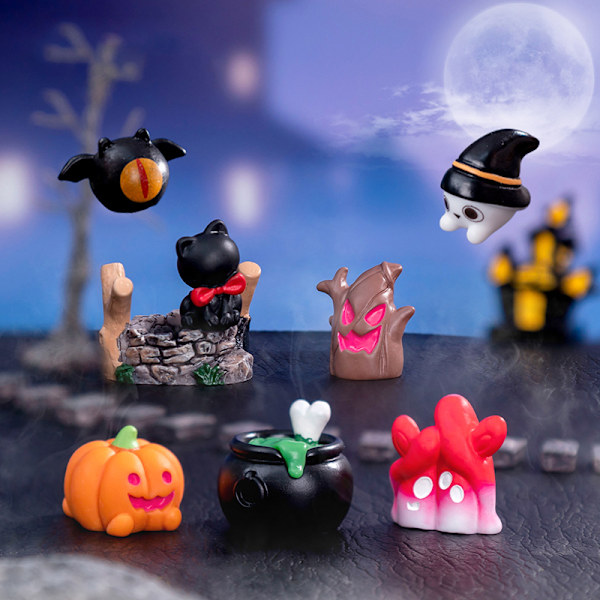 Mini Halloween Ornament Edderkopper Flaggermus Skjelett Spøkelse Mikro Landskap A2