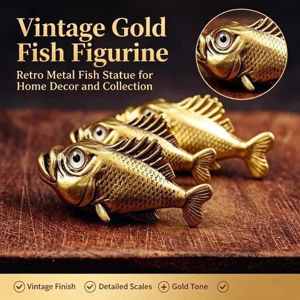 Retro Messing Piranha Figurer Miniatyrer Små Ornamenter Hjem D A2