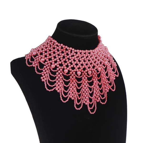 Imitation Perleperle Hul Design Halskæde Multi Lag Choker White