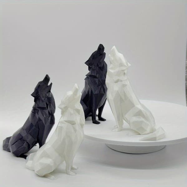 Moderne Abstrakt Geometrisk Ulveskulptur 3D-printet Plast Sta Black
