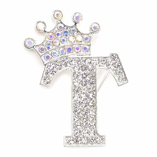 Fashion Crown 26 begyndelsesbogstaver A til Z Crystal Rhinestone Broo Silver-T