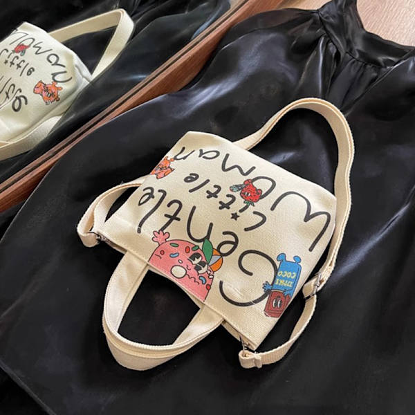 Lerretsveske utskrift Letter Tote Bag Fasjonable Print Messenger Black