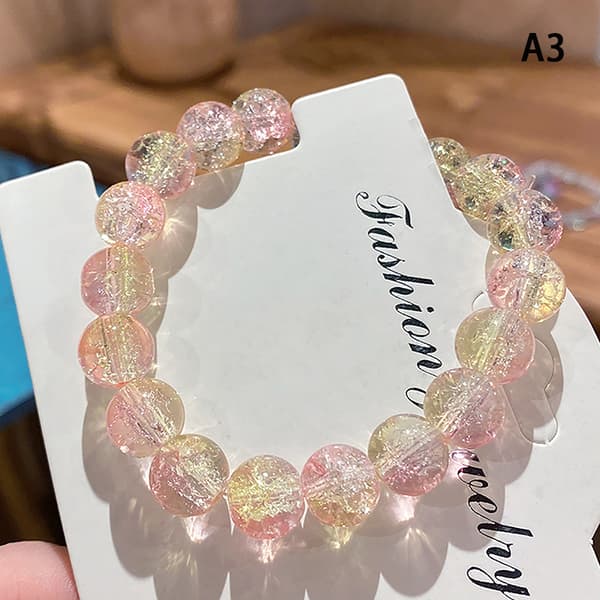 Kvinners Cracked Quartz Crystal Beaded Runde Glassperler Stretch A3