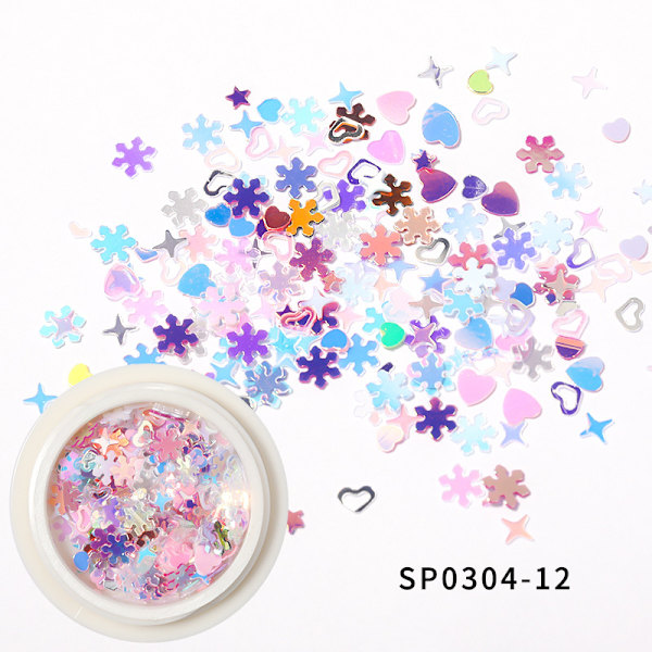 Juldekorationsspetsar Snöflingor Naglar Paljetter Nagelkonst Glitter 12