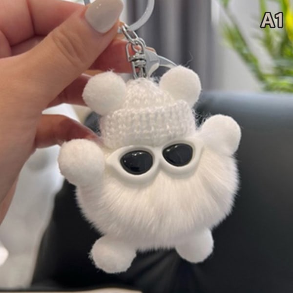 Mini Rex nøkkelring Fluffy nøkkelringer pyntegjenstander Pom Pom nøkkelring A7