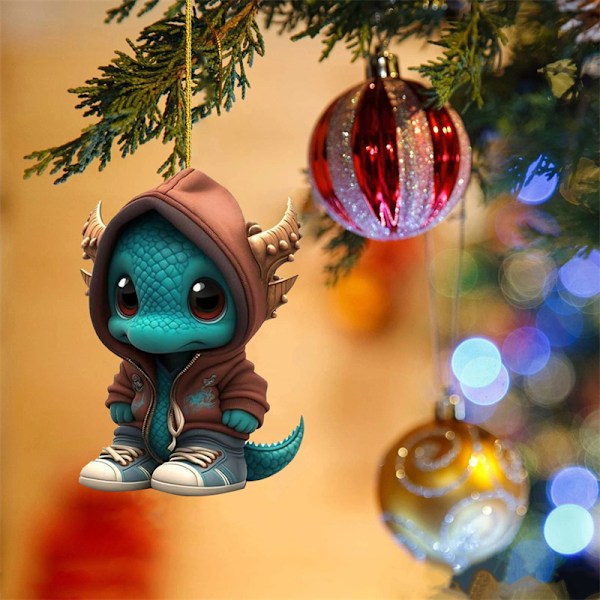 Cartoon Dragon Staty Ornament Akryl Hängsmycke Semester Dekoration A3