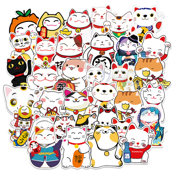 50 st Japan Lucky Cat Cartoon Stickers PVC vattentät skateboar