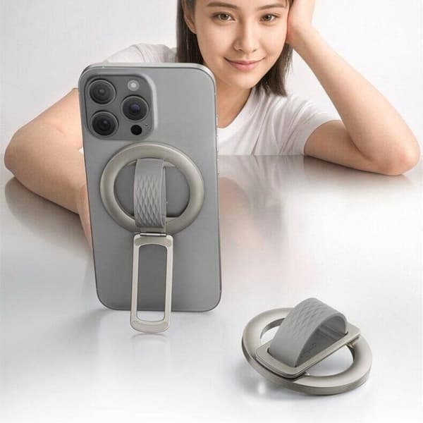 360 roterande magnetisk telefonringhållare i zinklegering flytande silikon Gray