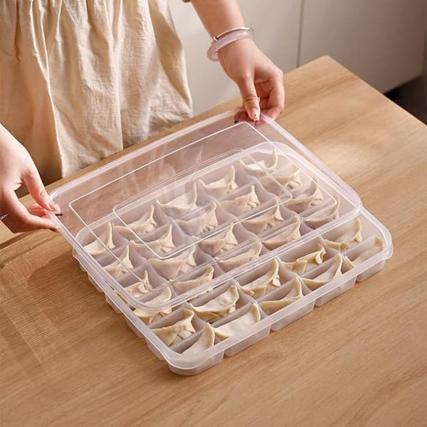 Gennemsigtige dumpling-opbevaringsbokse med låg, beholderhylde 30 grids