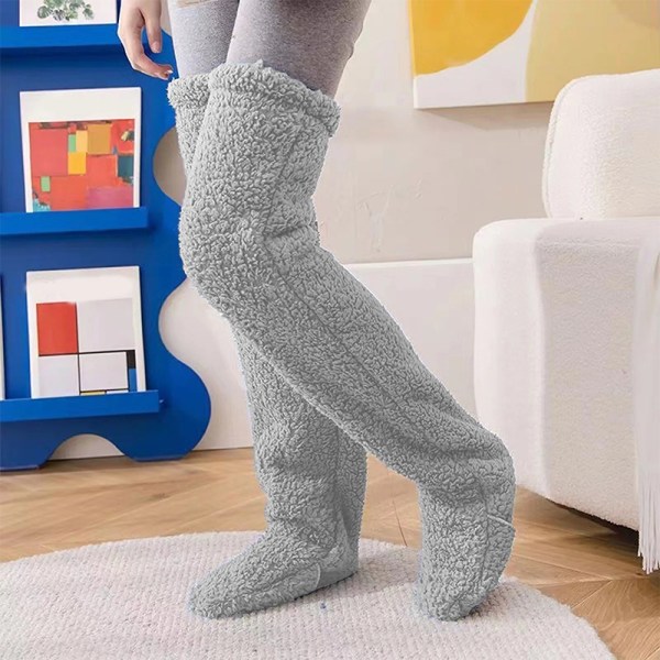 Over Knee High Fuzzy Long Socks Plysstrømper Ben Gray