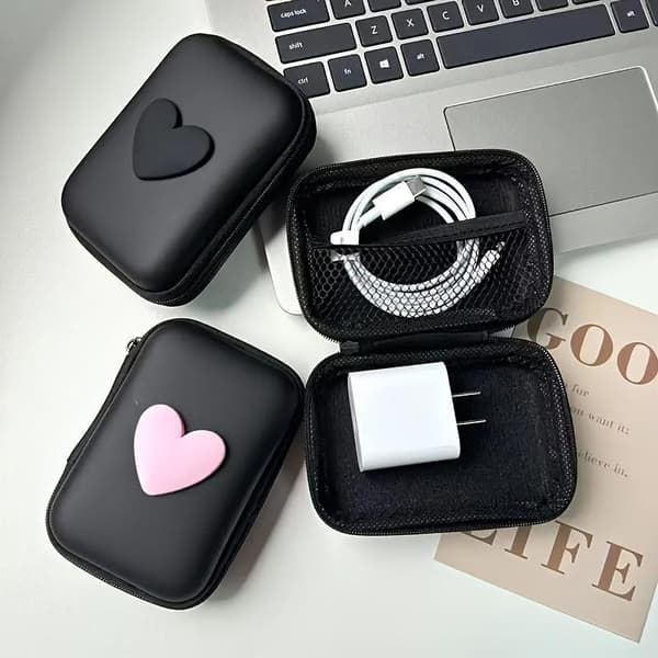 Opbevaringspose Bærbar Opladningsetui USB Datakabel Organizer Hovedtelefoner Black
