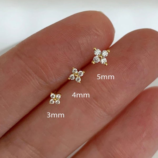 3 st/ set fyra kronblad Zircon Flower Stud örhängen Set för kvinnor