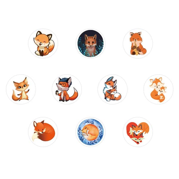 500 stk/sett e Foxes klistremerker 8 design dekaler DIY pynt gaver Pa Yellow
