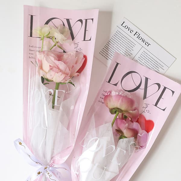 20 st LOVE Transparent Rose Single Bag Bukett Förpackningspåsar White