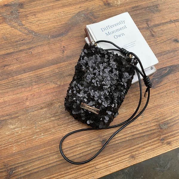 Mini skuldertaske med pailletter White