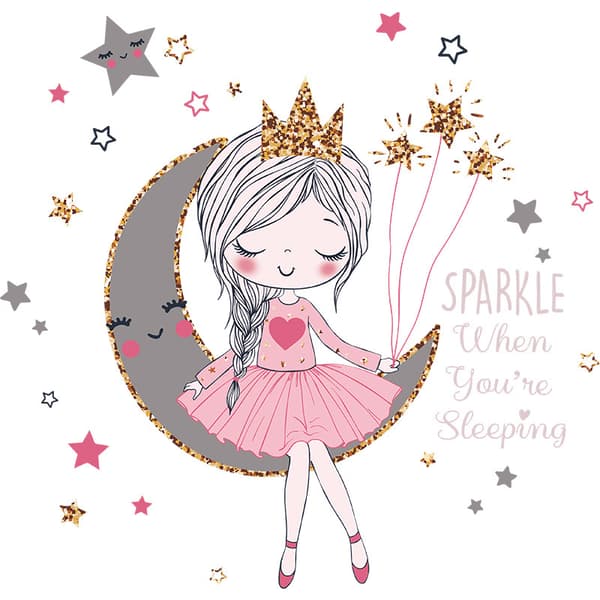 Princess on the moon wallsticker Pigeværelsesindretning smuk Ca