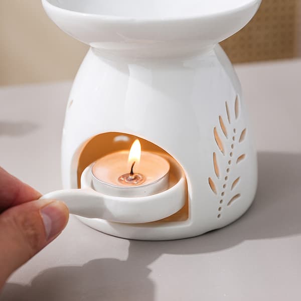 Vit keramisk rökelsebrännare ljus eterisk olja aromaterapi 4