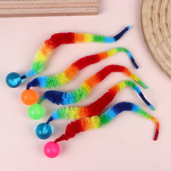 Kat interaktivt legetøj snoet orm med bold fluorescerende fuzzy W A2 5Pcs