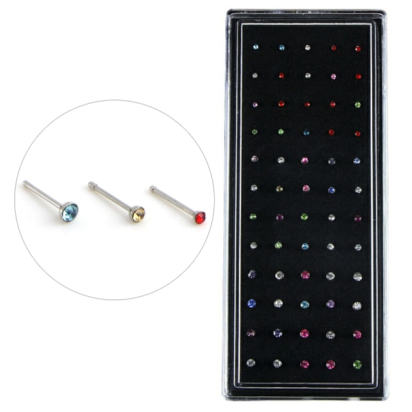 60 STK/ Set Strass Nose Ring Ben Stud Rostfritt stål Multicolor