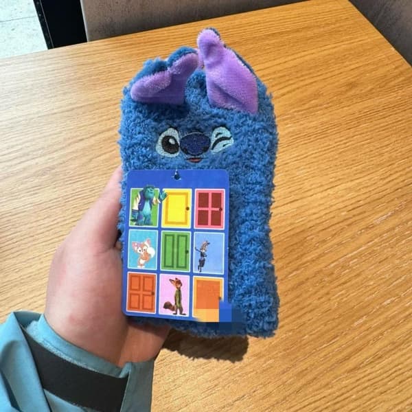 e Tecknad Stitch Termiska Strumpor Korallfleece Halkfria Golvstrumpor Blue