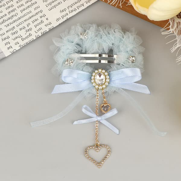 Mode Rhinestone Hjerte Sløjfe Kvast Hårklemme Pige Kvinder Elegant White Left