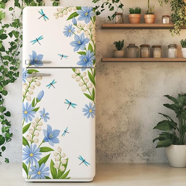 Fargerike blomster kjøleskapsdekorasjonsklistremerker selvklebende A3