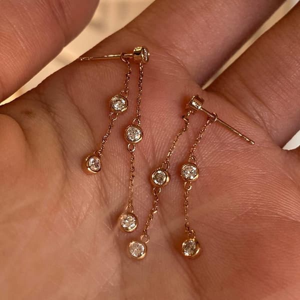Temperament Rose Gold Farve Zircon Lang Kæde Dingle Øreringe