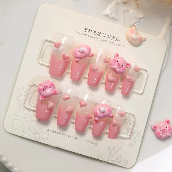 10 stk DIY Nail Art Charm 3D Pink Cartoon Pig Piggy Butt Nail Dri B 10Pcs